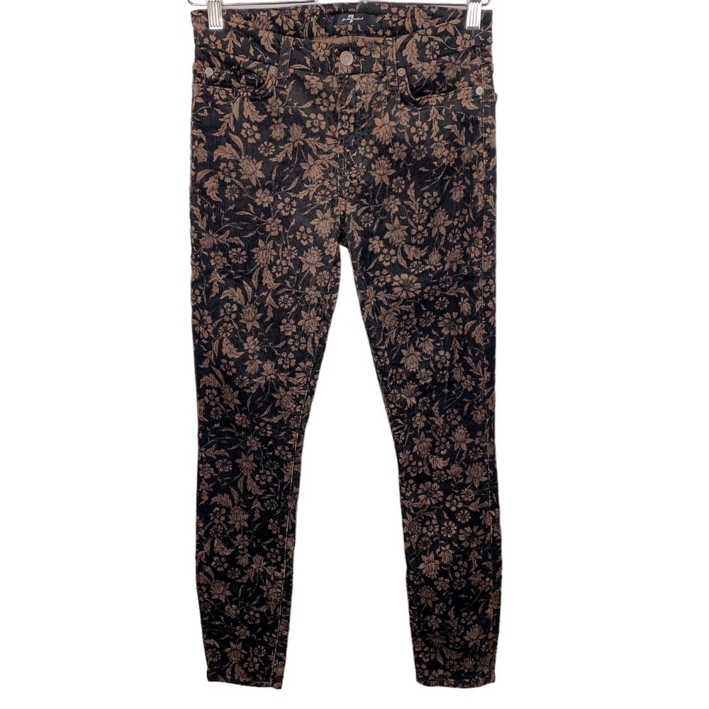 7 For All Mankind sz 27 Black Copper Floral Corduroy Ankle Jeans - Picture 2 of 7